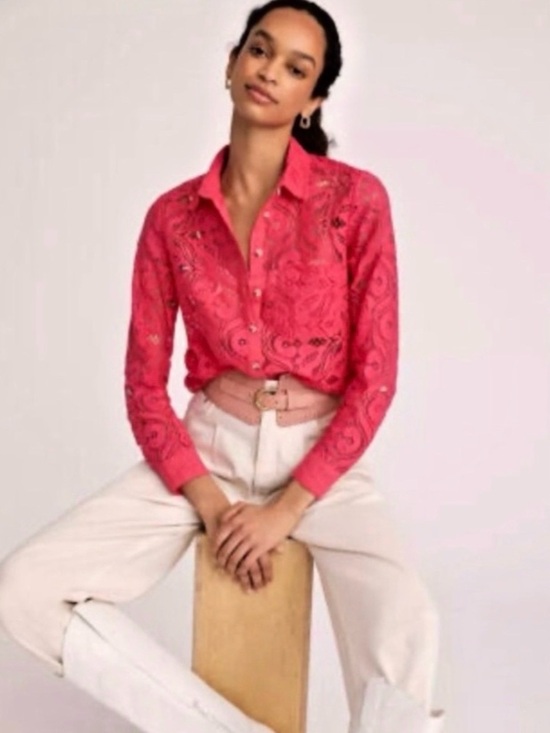 Anthropologie Tops - Maeve Pink Floral Lace Button-Up Long Sleeve Shirt Womens 6 Anthropologie